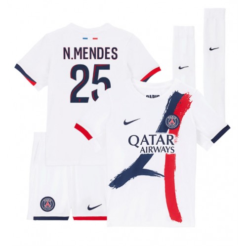 Fotbalové Dres Paris Saint-Germain Nuno Mendes #25 Dětské Venkovní 2024-25 Krátký Rukáv (+ trenýrky)